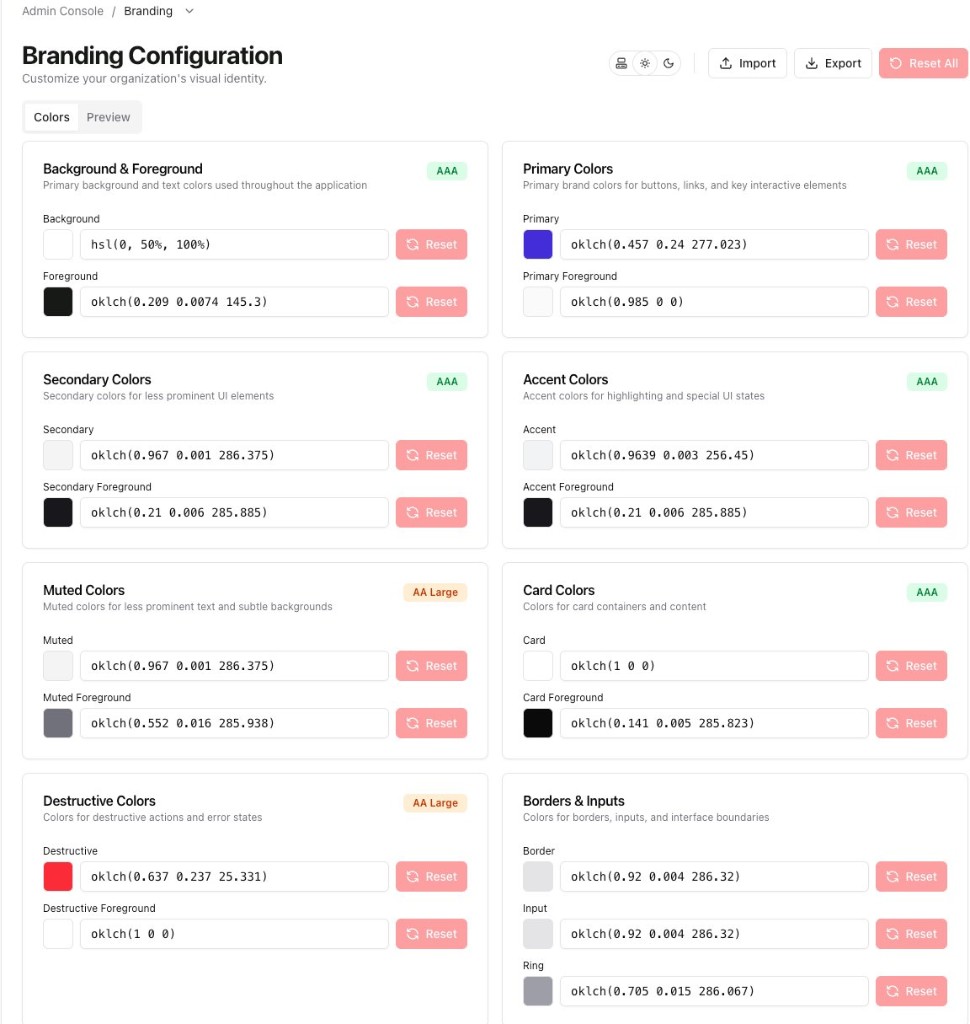 Branding Configuration — Colors tab in the Admin Console