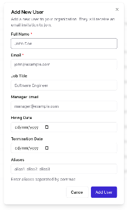 Add New User modal