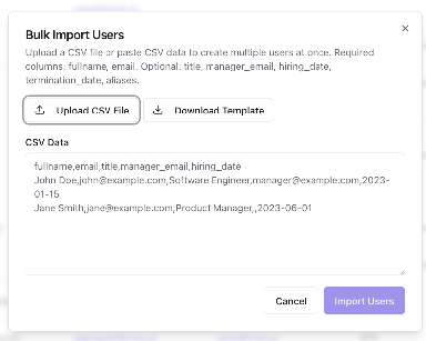 Bulk Import Users modal
