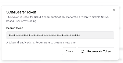 SCIM Bearer Token modal