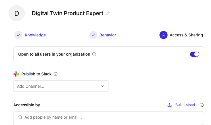 Expert setup Access &amp; Sharing step with Publish to Slack