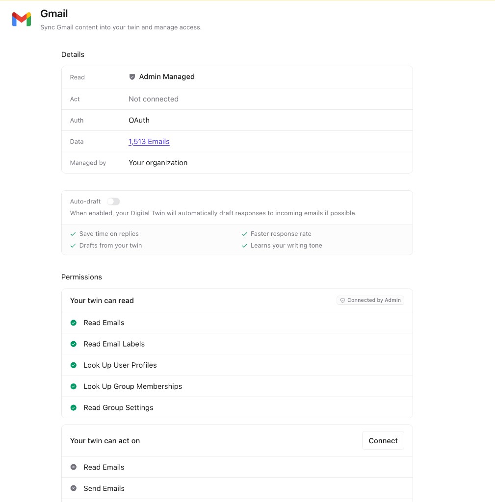 App details — read vs act permissions and Auto-draft