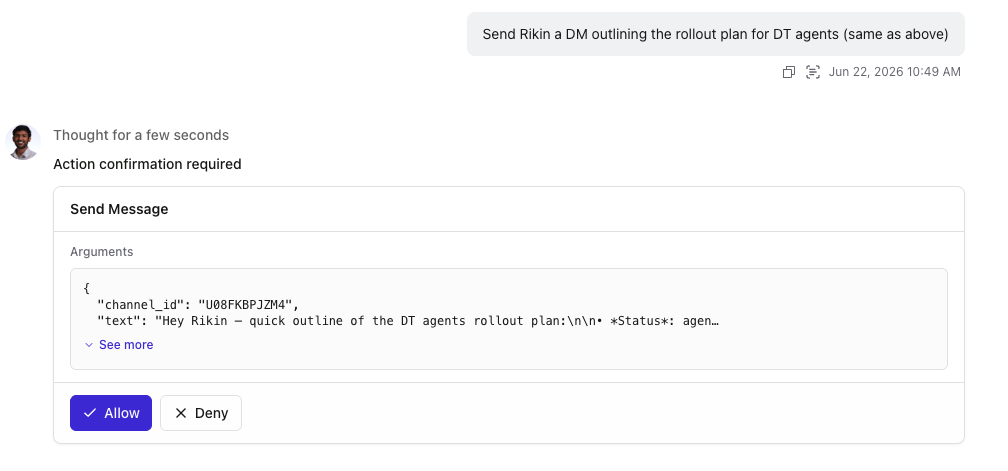 Action confirmation showing the exact message before sending