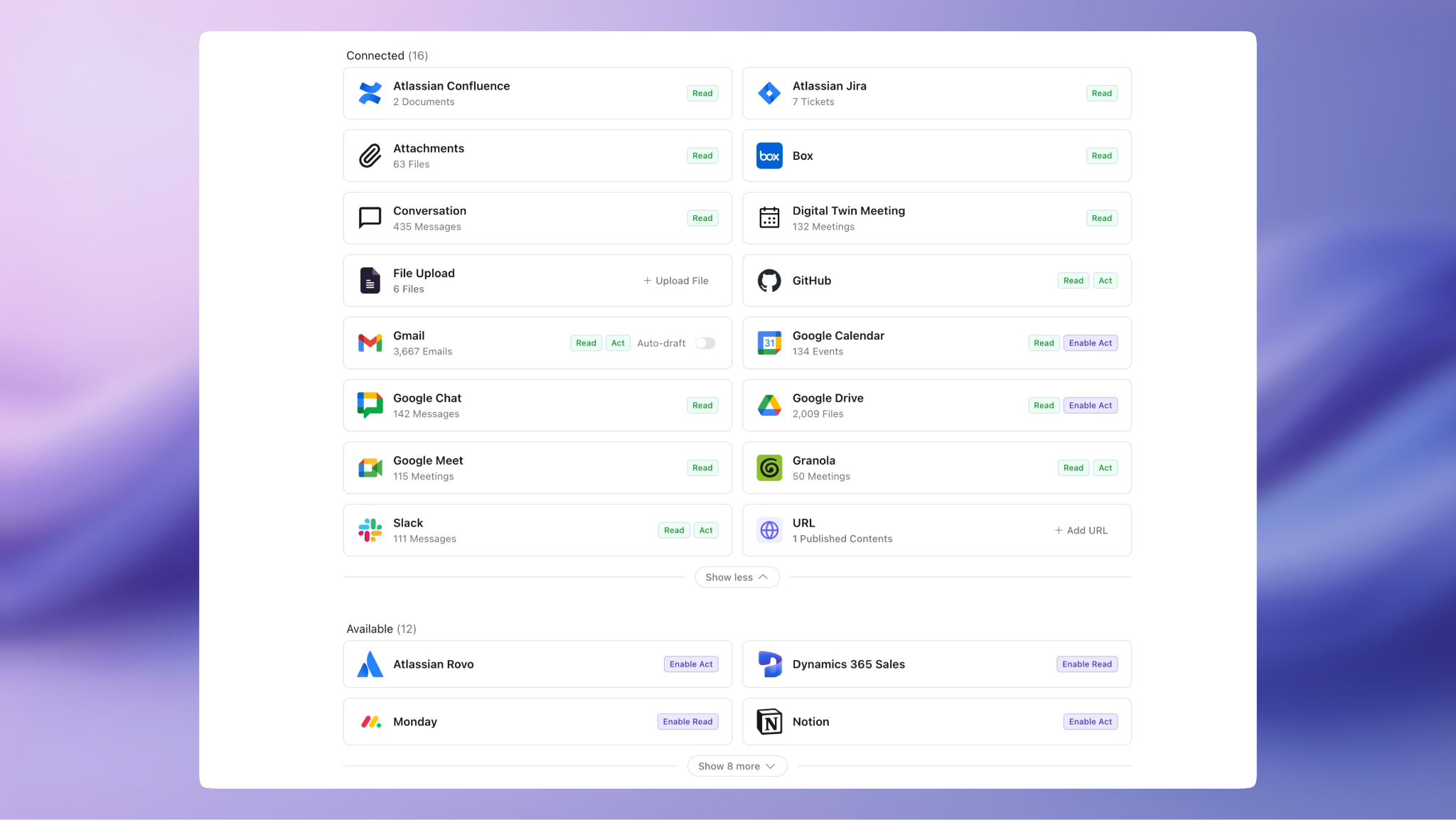 Redesigned Apps page with Connected, Available, and External groups