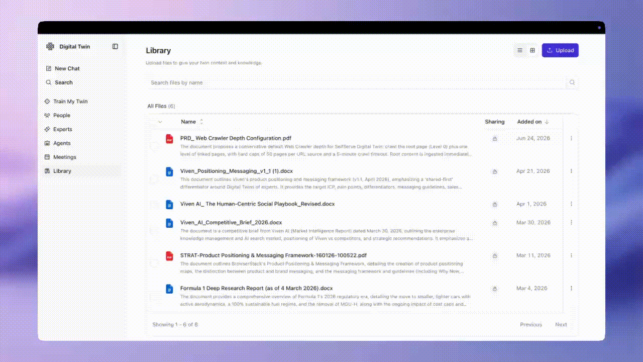 File Library for uploading, organizing, and sharing Twin knowledge